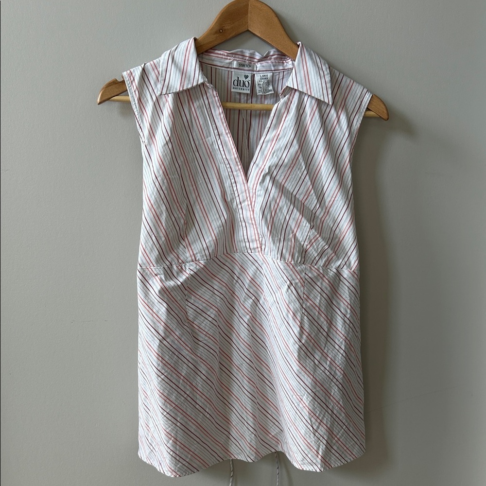 Duo Maternity Pink and White Striped Stretch Top